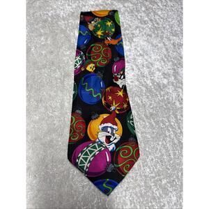 100% Silk Looney Tunes Christmas Bugs Bunny Tweety Sylvester Taz Necktie